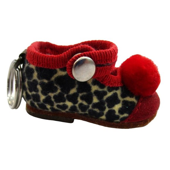 Tiger Finkli Minature Mary Jane Shoe Key Chain Leopard Print Red Pom Pom Unused - Picture 1 of 13